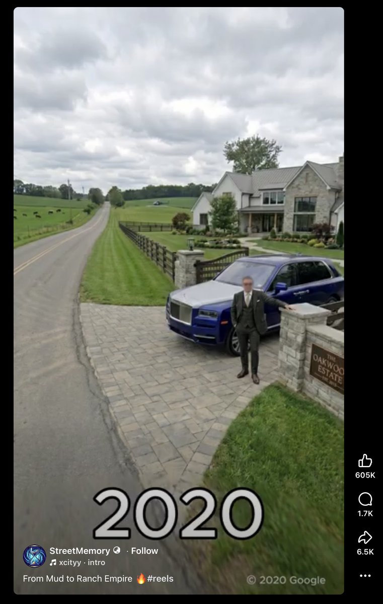 coryaslan's tweet photo. This Facebook page is getting 100m views each month posting ai generated Google Street Photos ! 

They create the same location with same person in a before and after scene. (usually the person in the photo  getting rich)

They make $20k+ each month with this ai concept! https://t.co/KqIK00Ziwt