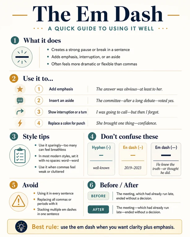 NathanTheAuthor's tweet photo. A cool guide to using the em dash—that most flexible punctuation mark used by the greatest writers https://t.co/wG1GGW8a5M
