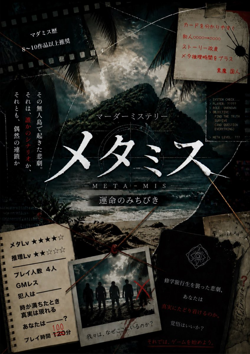 AMANKE_TAKERU's tweet photo. ゲームマーケット2026春で頒布したマーダーミステリー3作品をブースにて出品致しました。

エクリブリウム 10〜20人GM必須
https://t.co/p9jNnnN5yv..

メイド大戦 10人 GMレス
https://t.co/fDix3D8NI5..

メタミスー運命のみちびきー 4人GMレス
https://t.co/3eq7kTLw8c..

 #マーダーミステリー https://t.co/B0amYX2BY0