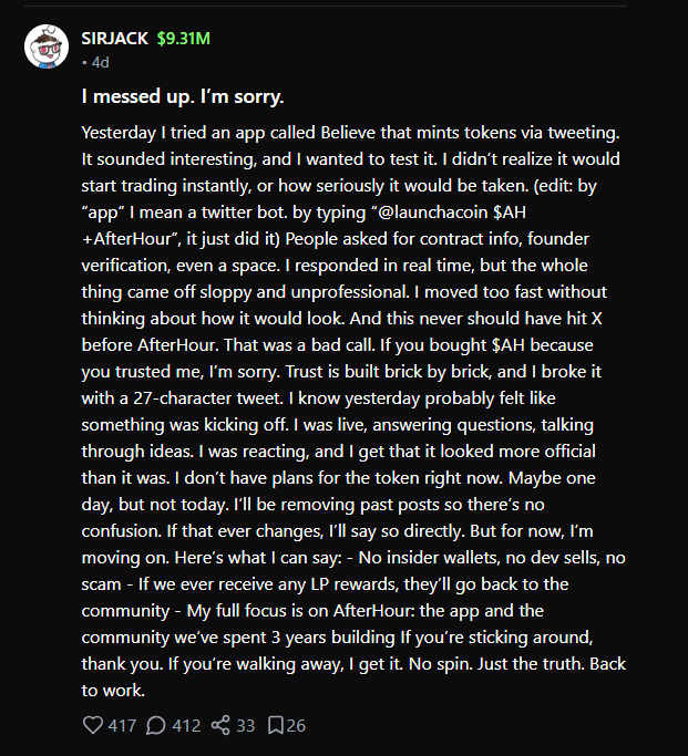 Futurefl0w's tweet photo. @tw_crypto_ @optionscjp @kevinxu Here's his apology he posted in his Afterhours app.  Also this post is worth looking at https://t.co/KioWOFSfkF https://t.co/zZOBuwEsuw