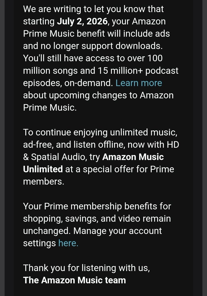 prithvick's tweet photo. The proverbial straw that broke the camels back. 

TV shows with ads were accepted now you're pushing ads on songs?
@amazonIN Thank you for reinforcing my decision to cancel membership. https://t.co/P3YBzVxhRs