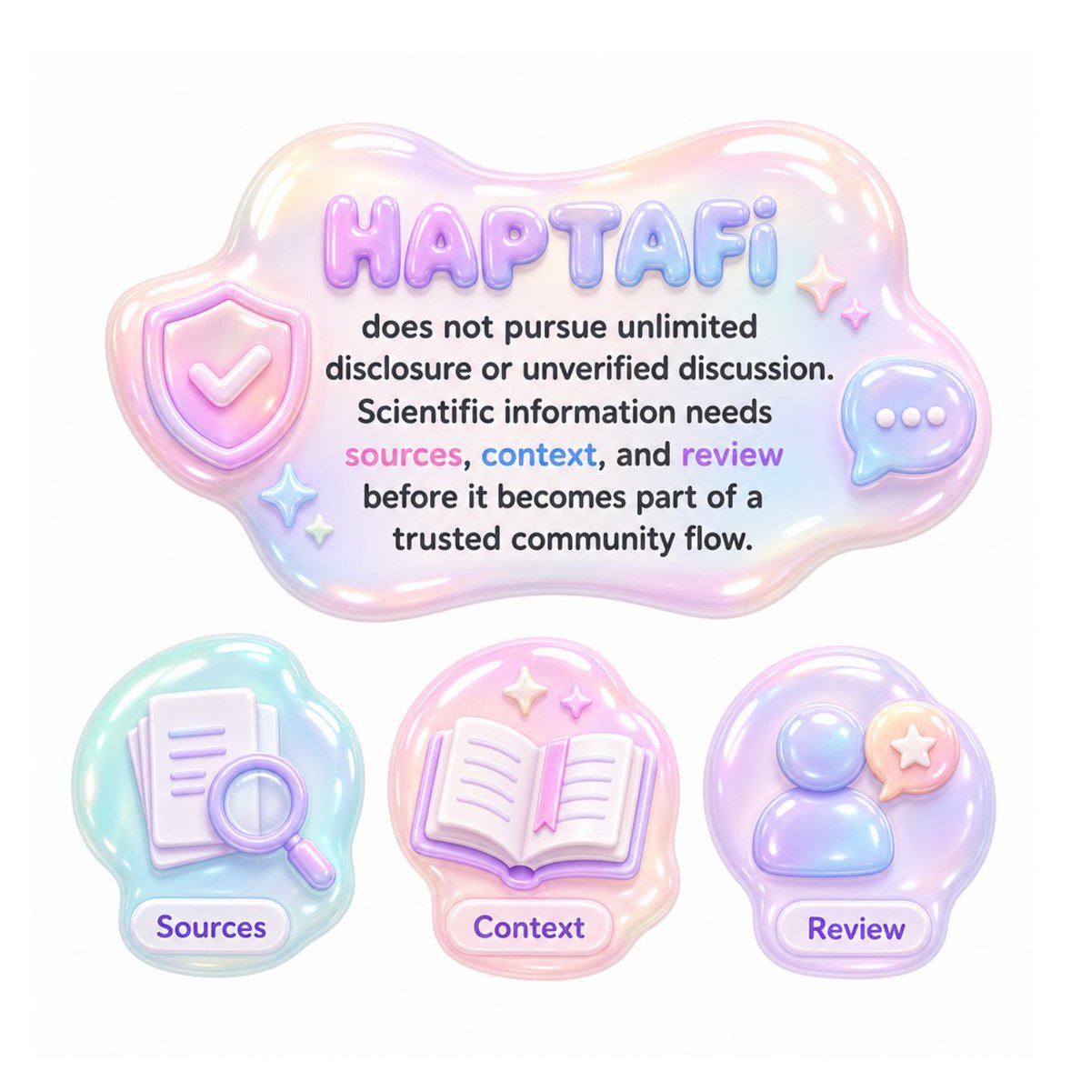 HaptaFi's tweet photo. HAPTAFi does not pursue unlimited disclosure or unverified discussion. Scientific information needs sources, context, and review before it becomes part of a trusted community flow. #HAPTAFi #ExpertReview #BioKnowledge https://t.co/EHUl2GhG8J