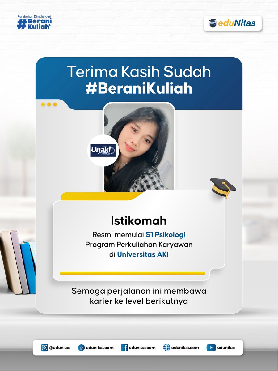edunitas's tweet photo. Terima Kasih Sudah #BeraniKuliah ✨

Terima kasih sudah berani melangkah dan memilih untuk terus berkembang bersama eduNitas ✨

Yuk, ambil langkah perubahanmu sekarang seperti mereka, karena perubahan dimulai dari Berani Kuliah 🚀

#edunitas #beranikuliah #kuliahkelaskaryawan https://t.co/YdRIADDs1a