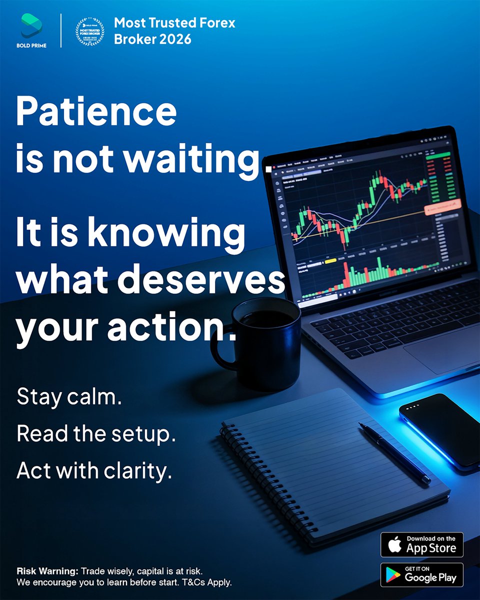 BoldPrime's tweet photo. Patience is not waiting.
It is knowing what deserves your action.

• Stay calm.
• Read the setup.
• Act with clarity.

#BoldPrime #TradingMindset #TradingTips https://t.co/59kYBSUwRH