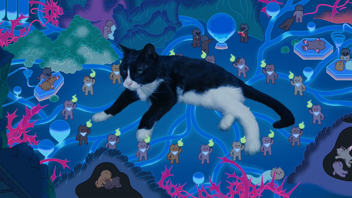 AnimationSeason's tweet photo. #HAS2026 短編コンペティション入選作品紹介
『オオカミがいる／There is A Wolf』
ソ・セロム、韓国、2025、4分

🐈‍⬛普通の人々が狼と呼ばれ、役立たずで危険な存在として迫害される世界
しかし実際は、ただ愛らしい猫たちが、ごく普通の生活を送っているだけなのだ🐾 https://t.co/qxymdBdade