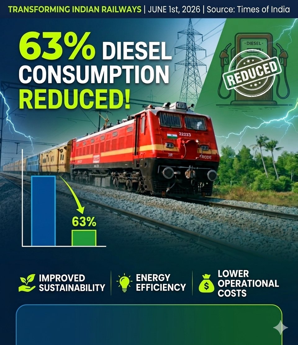 BiharRailUsers's tweet photo. ⚡️ A Massive Green Leap for Indian Railways! 🚂🌱

​Thanks to a rapid electrification drive, diesel consumption has plummeted by a staggering 63%!⛽
 This massive transition is supercharging energy efficiency, cutting down fuel dependence, and significantly slashing operational costs across the entire rail network.

​The future of Indian transit is cleaner, greener, and more sustainable than ever before. 🌏💼

​Kudos to the team making it happen! 👏

​@RailMinIndia @AshwiniVaishnaw @PIBRailways

​#IndianRailways #GreenRailways #Sustainability #EnergyEfficiency #MakeInIndia #CleanEnergy