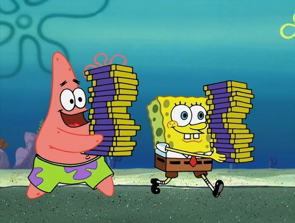 Trijosh1's tweet photo. Happy 24th Anniversary to "Chocolate with Nuts"! SpongeBob and Patrick become entrepreneurs.
#SpongeBob #SpongeBobSquarePants #ChocolateWithNuts #CWN #PatrickStar @kazunderworld #KentOsborne #MerriwetherWilliams #DerekDrymon #WilliamReiss #CarsonKugler https://t.co/pgr4SHKHC9