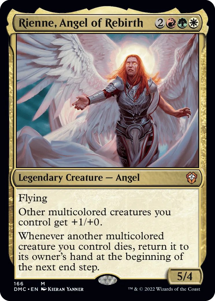 Mistillitain's tweet photo. @razortrapgorge Rienne, Angel of Rebirth!

Lots of death and “leaves your graveyard” triggers, like Chalk Outline and Brazen Upstart; then swing hard with Gisela or Aurelia once your board’s big enough. https://t.co/8VEJkZfzdn