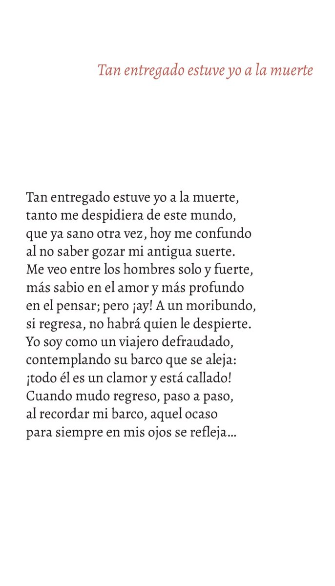 TeamPoetero's tweet photo. "Yo soy como un viajero defraudado,
contemplando su barco que se aleja:
¡todo él es un clamor y está callado!"

Pedro Prado (Chile, 1886 - 1952) https://t.co/d0bqhkRnjJ