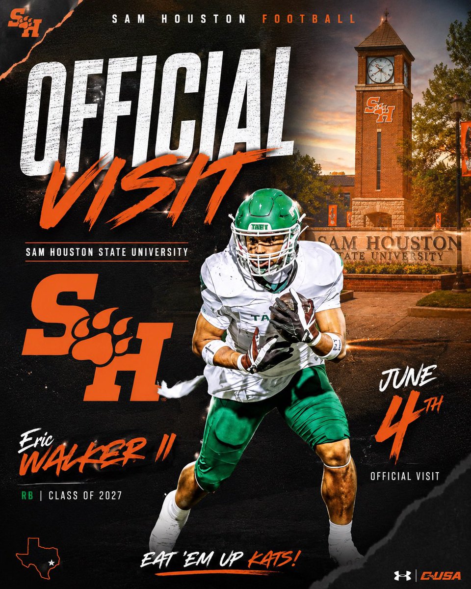 EricWalker24x_'s tweet photo. I’ll be at Sam Houston University June 4th for my Official visit ‼️  #gobearkats 

@CoachToneW @Recruit_Taylor @officialflow32 @Rivals @247Sports https://t.co/Yd0yKWINMM