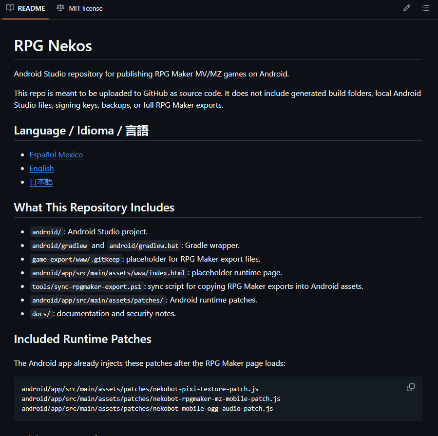 Nekosdevs's tweet photo. Ya he publicado un repositorio funcional para desarrolladores. 
Su función es facilitar el port de juegos creados con RPG Maker MV y MZ a Android. 
Pueden descargarlo aquí:

https://t.co/KICYchucY6

#rpgmaker #android https://t.co/cXegmUmNmg