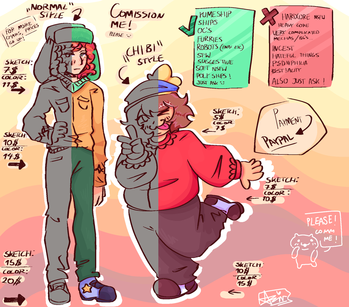 azir2201's tweet photo. COMISSION SHEET!! Since I never made one, I realized that I probably should--- Lmao, for any further details, anyone interested can DM me!! I'd really appreaciate that! #southparkfanart #comissions #sptwt #digitalart https://t.co/CQ0x0EMmAF