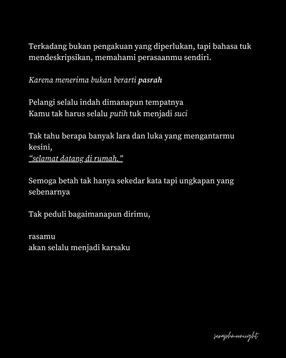 seraphmoonIight's tweet photo. Terkadang bukan pengakuan yang diperlukan, melainkan bahasa untuk memahami diri sendiri.

Untuk setiap orang yang pernah merasa asing pada dirinya sendiri. 

Happy Pride Month. 🌈 https://t.co/xSdJb7YwTv