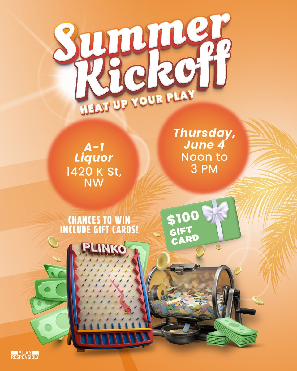 DCLottery's tweet photo. We're in the summer vibe, and are kicking it off with promotions and giveaways! 😎 ☀️ 

Find us at A-1 Liquor on 6/4 from 12-3 PM for a chance to win prizes and more!

📍: 1420 K Street NW

Comment if we'll see you there 👀 https://t.co/jdmTeTtpt1