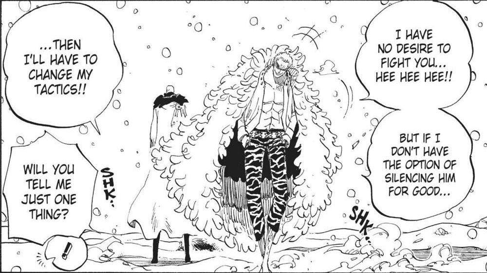 GanonUncle's tweet photo. @theTrafalgarD @dabuthegemini @imBISLY Doffy immediately gives up, says killing Smoker isn't on the table anymore and that he'll have to change his tactics entirely. This MF is nowhere NEAR Admirals, please let the Doffy= admirals agenda die in 2013. https://t.co/CLQzwP376q