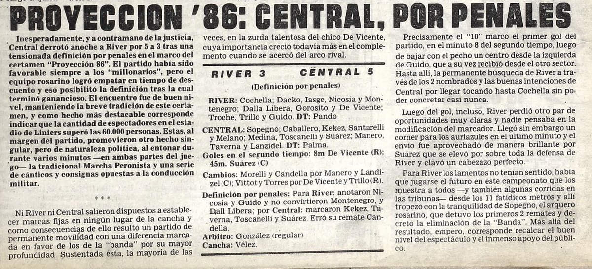 Maisonna's tweet photo. Debut de River en el Torneo Proyección 86 (primera edición): River 1-Rosario Central 1 (2-4), 11 de Febrero de 1983. https://t.co/XQV3aM8zlA