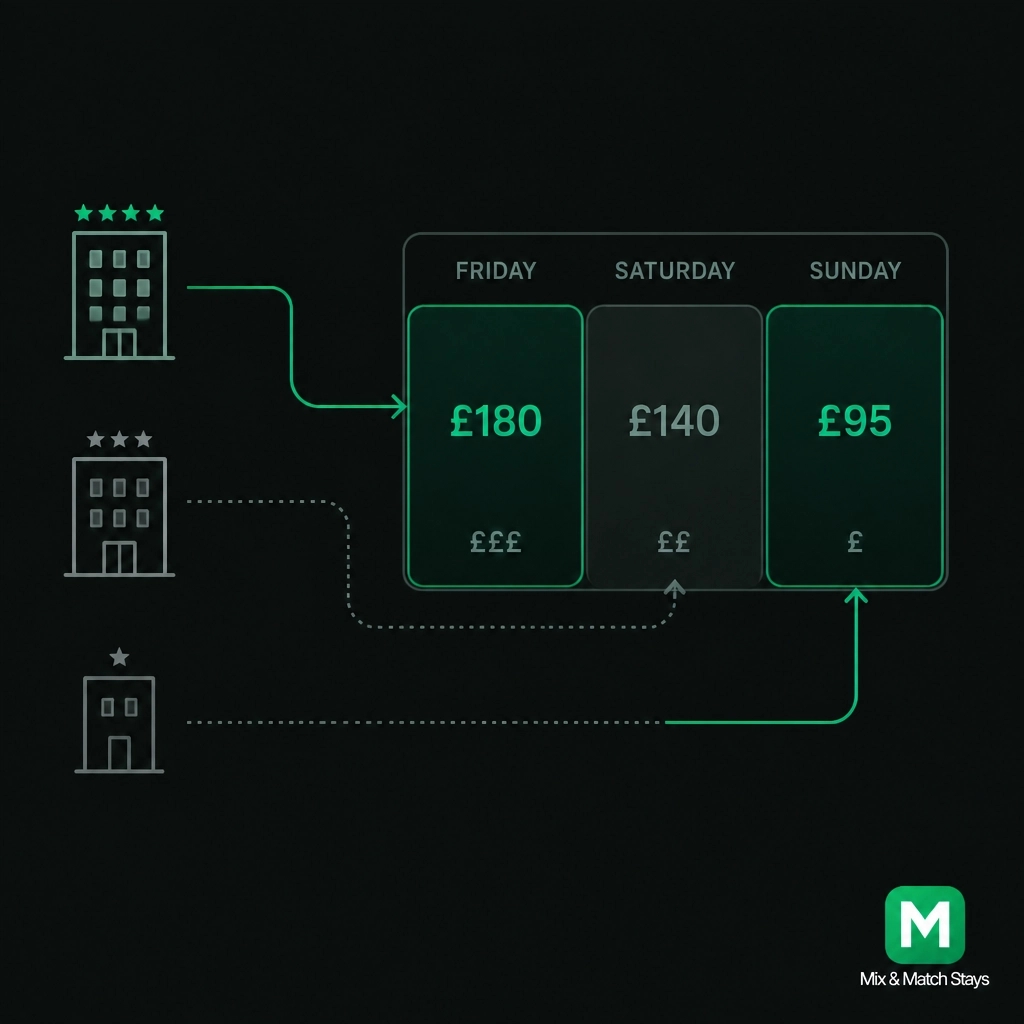 MixMatchStays's tweet photo. Loyalty to one hotel is costing you £200+/week. 💸

Contractors are hopping hotels to save big. One checkout, zero stress. 🏨

Maths: https://t.co/731O2dHVoJ

#MixMatchStays #Travel #HotelBooking #HotelHopping #Contractors https://t.co/9wZiGJoAYM
