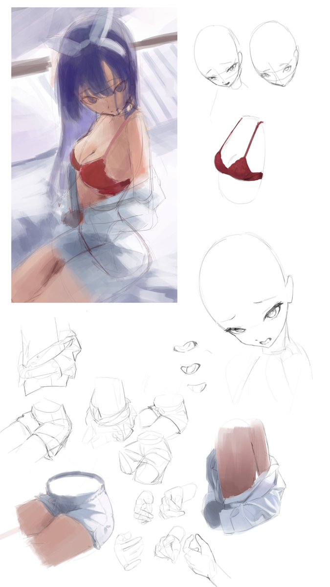 _risuuuu's tweet photo. wip and some sketches https://t.co/GxaMAkMJZD