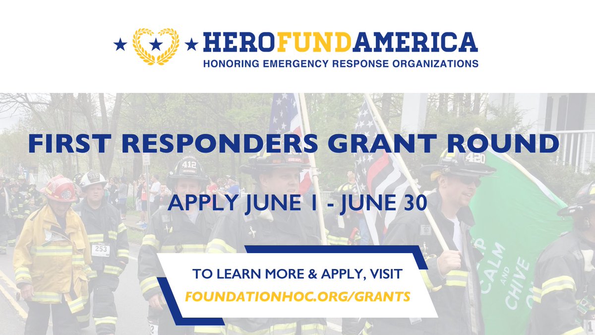 foundationhoc's tweet photo. Hero Fund America Fund is seeking applications for its First Responders Grant Round! Eligible organizations are invited to apply for up to $1,500 in funding from June 1 – June 30. 

Visit https://t.co/1wHHsq9UEA to learn more and apply ⬅️ https://t.co/wXsrXRx3ND