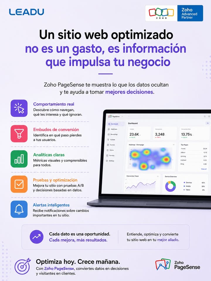 leadumx's tweet photo. Tu sitio web no solo debería verse bien.
Debería ayudarte a entender cómo piensan, navegan y deciden tus usuarios.

En LEADU ayudamos a empresas a transformar datos en decisiones mediante automatización, analítica y optimización digital enfocada en resultados reales.#ZohoPartner https://t.co/O3fU1FQMOk