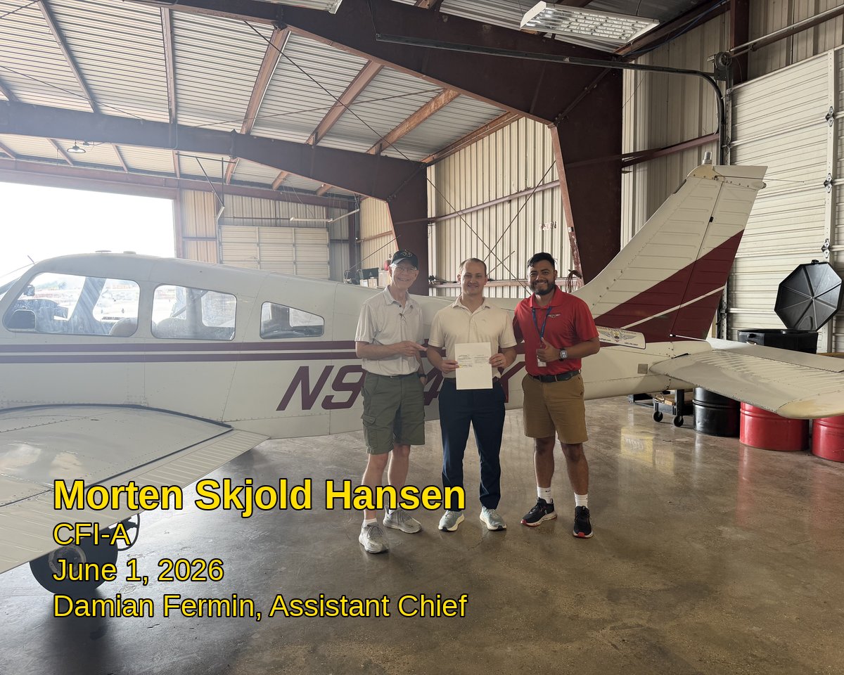 fly2UFS's tweet photo. From student to instructor! 🎓 Morten Skjold Hansen just earned their CFI-A Certificate. Couldn’t have done it without Damian Fermin’s outstanding instruction. The next generation of pilots is lucky to have you!
#UnitedFlightSystems #Fly2UFS #UFSMilestones https://t.co/Oat4r94x3j