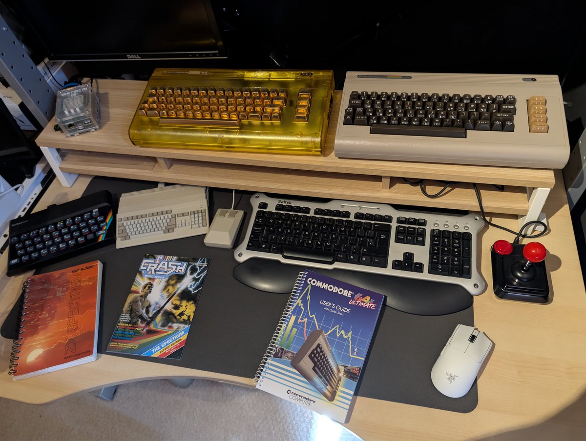 DigiBitsGaming's tweet photo. Cleared my messy desk to make it an actual space I can game and work on again.

New Dual Monitor Arm, Dell Ultrasharp 2007FPB 4:3 monitor for retro gaming on my new Commodore 64 Ultimate's, Retro Games A500 Mini, Retro Games The Spectrum and MiSTer Pi. https://t.co/7LAZBRbebX