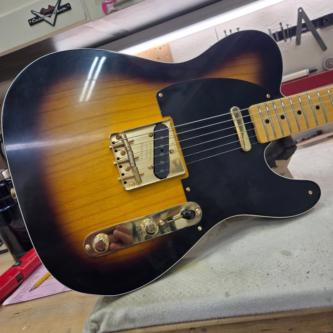 Fender's tweet photo. Happy #TeleTuesday! Here's a '52 2-Color Sunburst Tele from @davidbrown_fender. https://t.co/u4OlPDPbQL