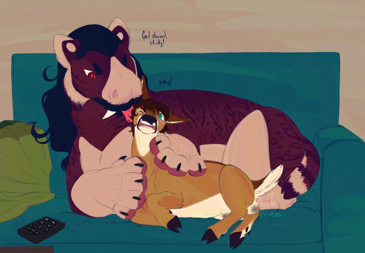 Applebombs's tweet photo. A little more of Barrett and Rudolf being cute lil idiots

#furry #feral #OC https://t.co/ZkFu0afzkF