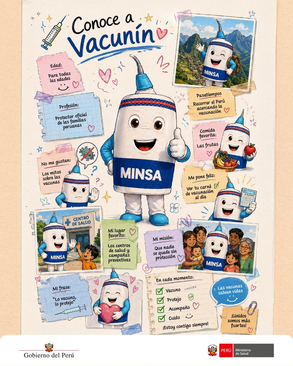 Minsa_Peru's tweet photo. Si Vacunín tuviera un perfil propio en redes sociales probablemente sería así. 

Siempre listo para acompañarte, protegerte de múltiples enfermedades y recorrer cada rincón del país cuidando la salud del Perú. 🇵🇪

#LoVacunoLoProtejo ✅ https://t.co/HUhzvsacP7