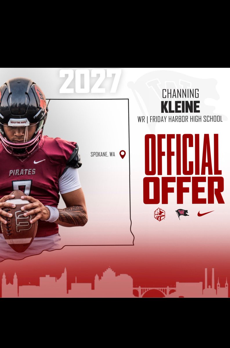 ChanningKleine's tweet photo. Beyond excited and humble to announce my first official offer from Whitworth University! Had a great time at their Junior Day and Camp. I appreciate all the amazing conversations with the staff and players. Go Bucs🏴‍☠️! 

@misseybryce @Coach__Shaw 
@CoachJrodg @coachsandberg https://t.co/AoOVu7ESlV