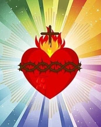 CTACatholics's tweet photo. “As we celebrate Pride and the Sacred Heart of Jesus this month, let's keep in mind that His Sacred Heart is flowing with love for LGBTQ individuals this month and throughout the year.” Words and art by Whitney Marie https://t.co/ZHlWMTGOwM