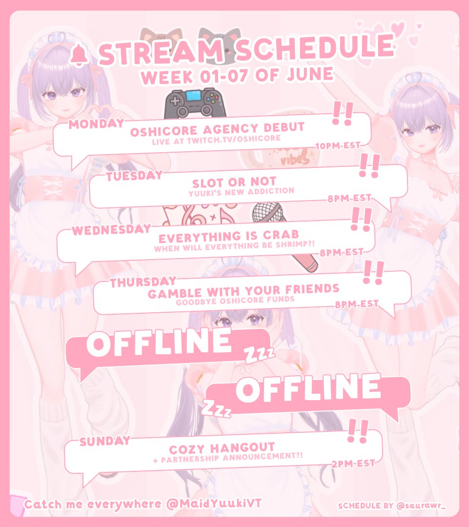 MaidYuukiVT's tweet photo. 🎀 Haunted Cafe Schedule 🎀
➛⋆˚࿔  June 1 (Mon) to June 7 (Sun) ᝰ.ᐟ

So many fun games to play and so much exciting news to look forward to~ /^o^/✨

Hope you'll come hangout with your cutest Maid Yuuki at the Haunted cafe again this week! I'll be waiting for youuuu >w<💕 https://t.co/oNikMDRnjR