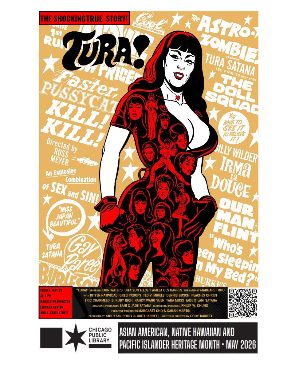theturasatana's tweet photo. THANK YOU, CHICAGO! So thrilled to hear Tura Satana’s triumphant return to Chicago packed as much wallop as one of her karate chops! 

“You’ve done a real public service by sharing Tura’s life with everyone, and inspired a few aspiring villainesses like Varla.” - Chicago Public Library

Well, anything we can do to get more Varlas out there, I say hell yes! 
VIVA SATANA!
#turasatana #chicagopubliclibrary #chicago