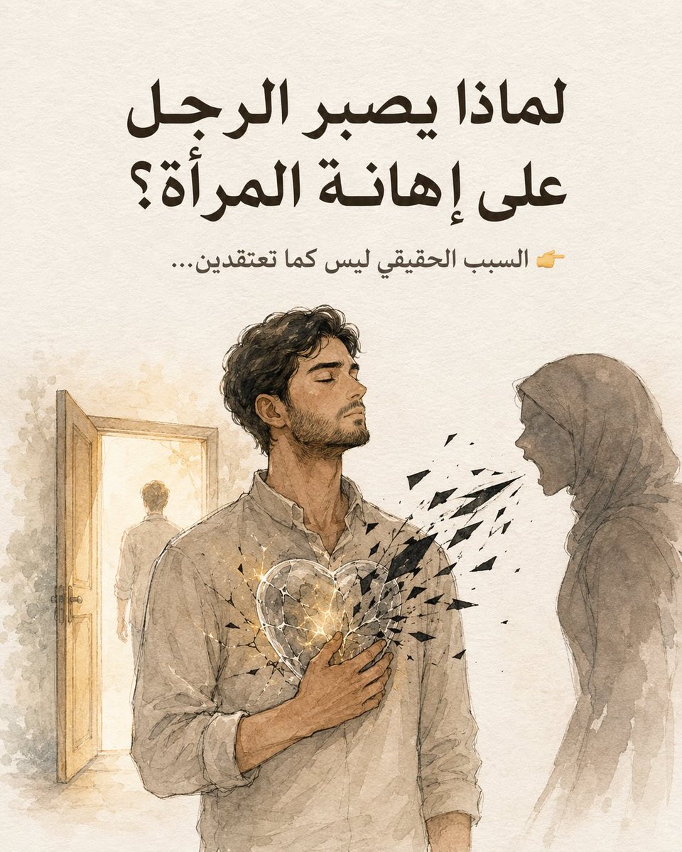 vidu_ff's tweet photo. ثريد:
لماذا يصبر الرجل على إهانة المرأة؟!
السبب الحقيقي ليس كما تعتقدين...👇 https://t.co/LYHtkJOmav