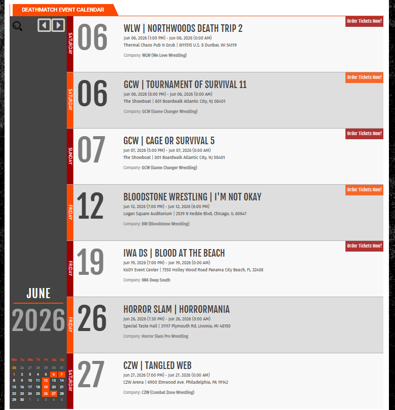 JobberRadio's tweet photo. Looking to attend some deathmatch wrasslin'!?! Head over to https://t.co/DzDENl9Bpt to check out the Deathmatch Event Calendar! It's constantly being updated, if you see any missing events let me know! https://t.co/WnjdB3GXS9