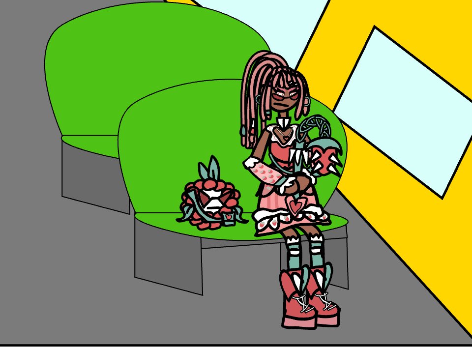 Ground_doom's tweet photo. Like you're expecting me to believe that this girl is in school, I'm in high school, and no one dresses like this, like at all, this is someone in their early 20's type of outfit. So here, Belle on the school bus for day 1 of b-day drawings 🎂 #FortniteFanArt #Belleberry https://t.co/n9JUNef95g