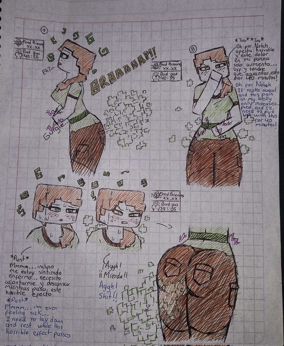 Rlbytyw's tweet photo. Alex is starving so she eats some rotten flesh and gets a bad case of upset tummy and farts. This is one of the first arts I did, I was kinda experimenting so it's not the best quality in anything but ehh it's an attempt https://t.co/nTc3SqLD3D