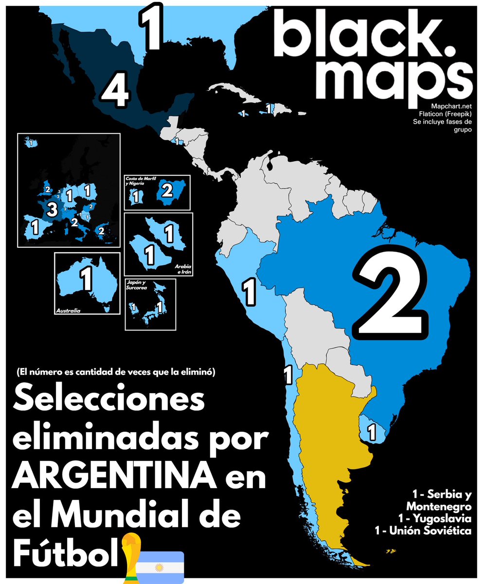 maps_black's tweet photo. Selecciones de fútbol eliminadas por ARGENTINA 🇦🇷 en mundiales https://t.co/jjFxe95qG9