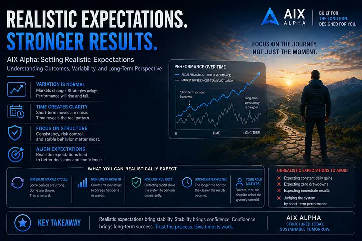 aix_alpha's tweet photo. AIX Alpha is designed for structured AI trading over time — not unrealistic short-term expectations.
✔ Controlled risk
✔ Automated execution
✔ Strategy adaptation
✔ Long-term system behavior
Consistency means disciplined operation, not zero fluctuation.
#AIXAlpha #AITradingBot #AutomatedTrading #AITrading