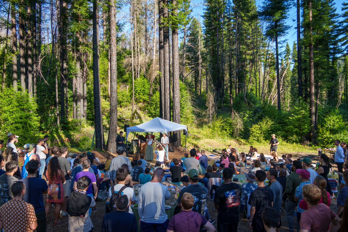 timourxyz's tweet photo. We kicked off Edge with a beautiful opening ceremony in the Redwoods. 

It's very meaningful to see these folks gather; many new faces and many old friends. 

For some people, this is their 6th (!) Edge event, which feels surreal. 

Excited for the month ☀️ https://t.co/lVrwsO1dhd