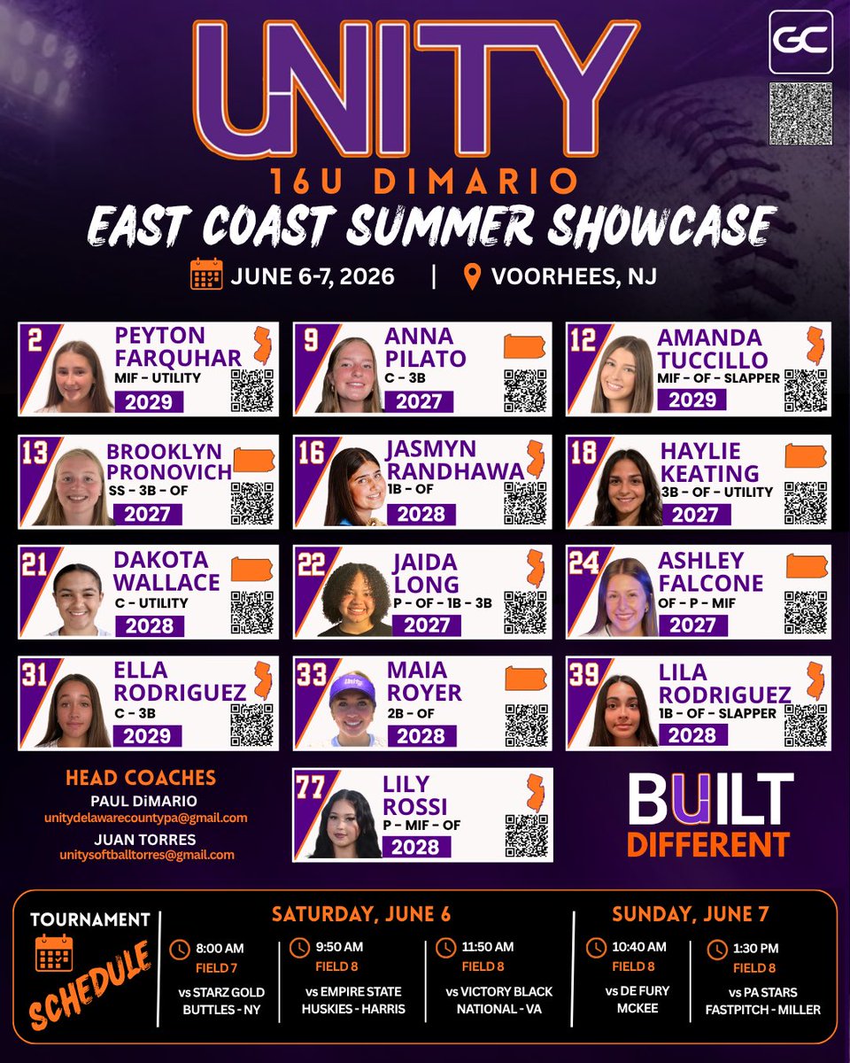 Unity16uDiMario's tweet photo. Check out our showcase schedule below and come support Unity 16u DiMario as we kick off another exciting summer of softball! @VAUnitySB @eastcoast_sb @UnityNewJersey https://t.co/7SchzoSxVm