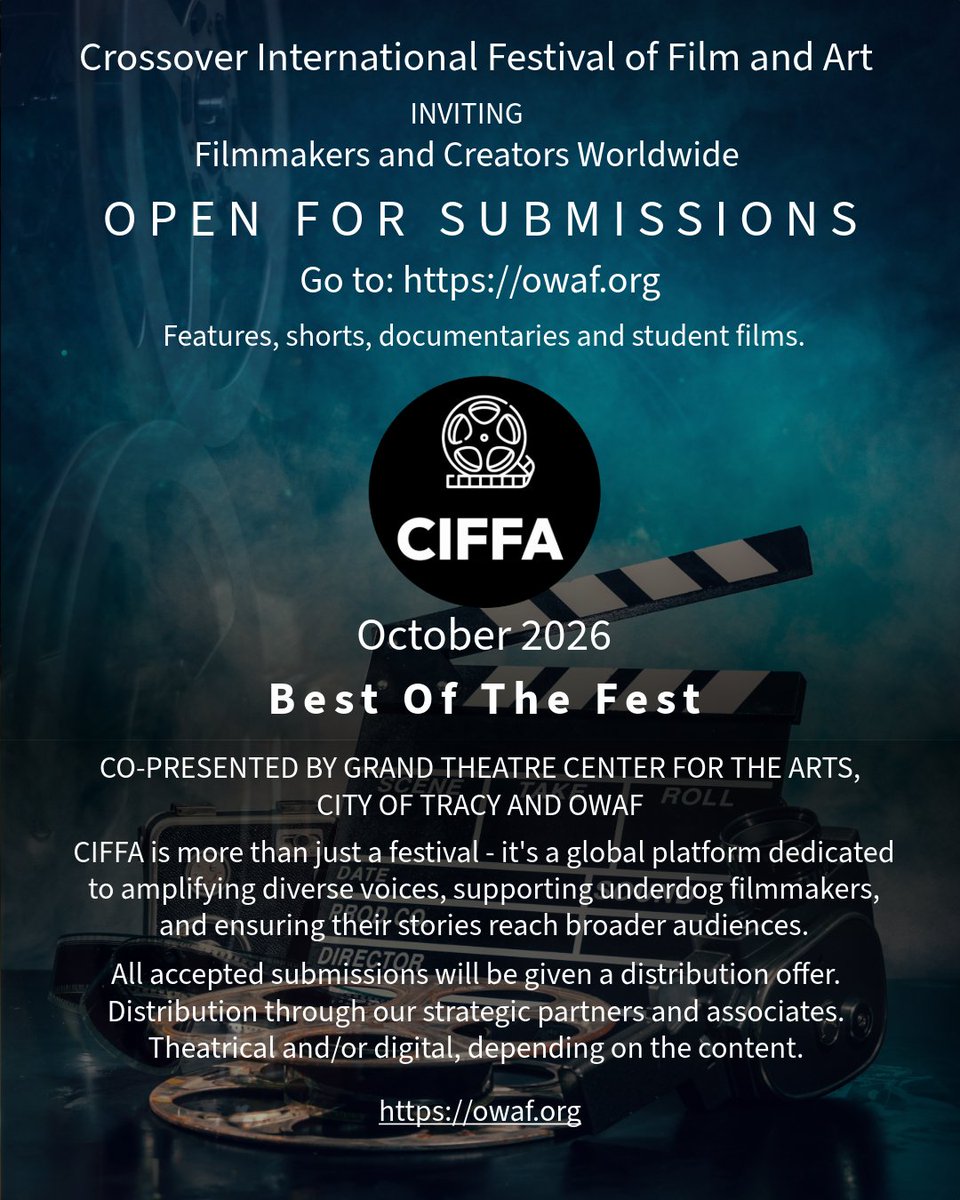 watchcpics's tweet photo. CIFFA 2026 is open for submissions.

Stories can cross borders, cultures, and communities. Filmmakers and creators worldwide are invited to submit features, shorts, documentaries, and student films.

Submission details:
https://t.co/iR9dPYaavP https://t.co/wvntmjO8Dv