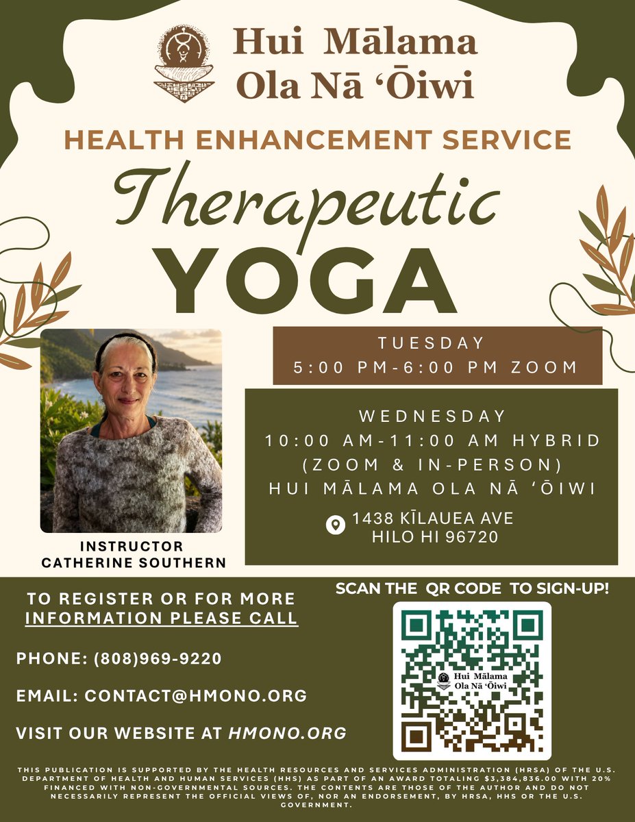 HuiMalama's tweet photo. New Yoga Class Times:
- Tuesdays 5:00PM - 6:00PM (Zoom)
- Wednesdays 10:00AM - 11:00AM (In-Person+Zoom)

Location: Hui Malama Ola Na Oiwi Office
1438 Kilauea Ave, Hilo 96720

Classes are FREE!  For more information visit our website https://t.co/8ms56mnt8u or call (808) 969-9220. https://t.co/mA9WaitevE