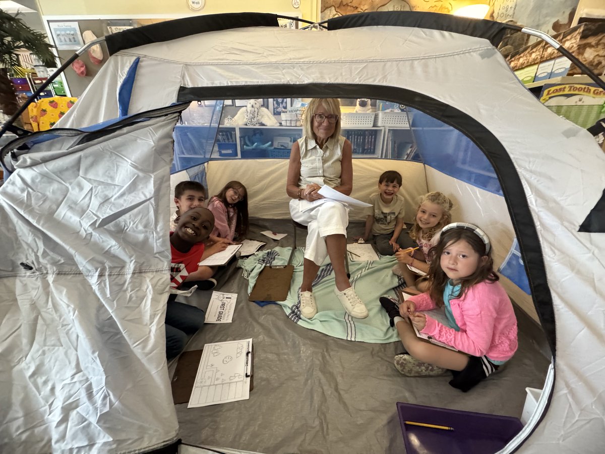 mrsgoodgps's tweet photo. Welcome to Camp-Learn-A-Lot! The campers practiced map skills in the big tent, made bookmarks at the craft station, wrote first grade memories by the campfire, and read by flashlight under their desk tent! 🏕️ https://t.co/aXvjkWWB4y