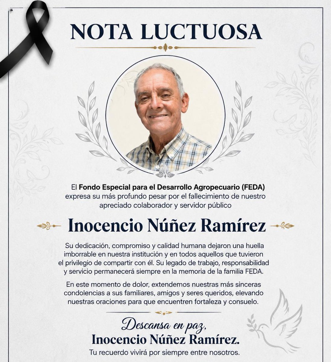YormanVsquez2's tweet photo. YORMAN NEWS

¡¡TRISTEZA EN EL FEDA!!

@caamanovive el @Feda_RD expresan solidaridad y apoyo, a familiares de INOCENSIO NUÑEZ, funcionario de esa institución, en Martín García, Guayubín, quien falleció hoy, tras sufrir accidente de tránsito. https://t.co/NOAXpeBFdV