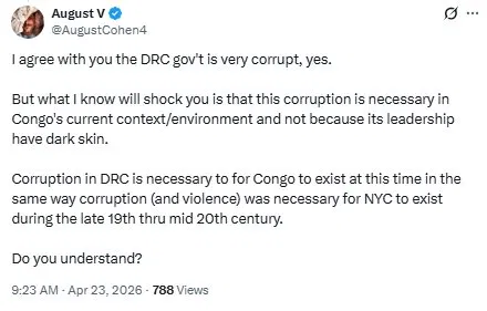 DontStealMyLi's tweet photo. @AugustCohen4 @emil_jens @cominiereSA August — you posted that corruption in DRC is 'necessary' and that you agree the DRC gov't is 'very corrupt.' Today you say there's no proof KoBold's $20m to @MinMinesRDC is anything other than exploration fees. These two statements sit together in an interesting way. https://t.co/M8uH6JHVNt