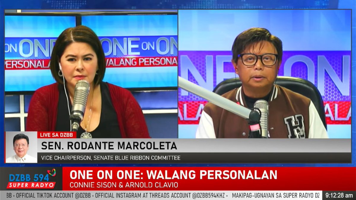 dzbb's tweet photo. LIVE sa DZBB: Sen. Rodante Marcoleta, Senate Blue Ribbon Committee vice chairperson kaugnay ng pag-boycott sa session ng Senado.

📻: @dzbb 594 kHz
📡: https://t.co/Q2O7oZOmUH
📱: https://t.co/CmZRCrUgTm
▶️: https://t.co/TV2SdnDQSb https://t.co/y9mqDodsRV