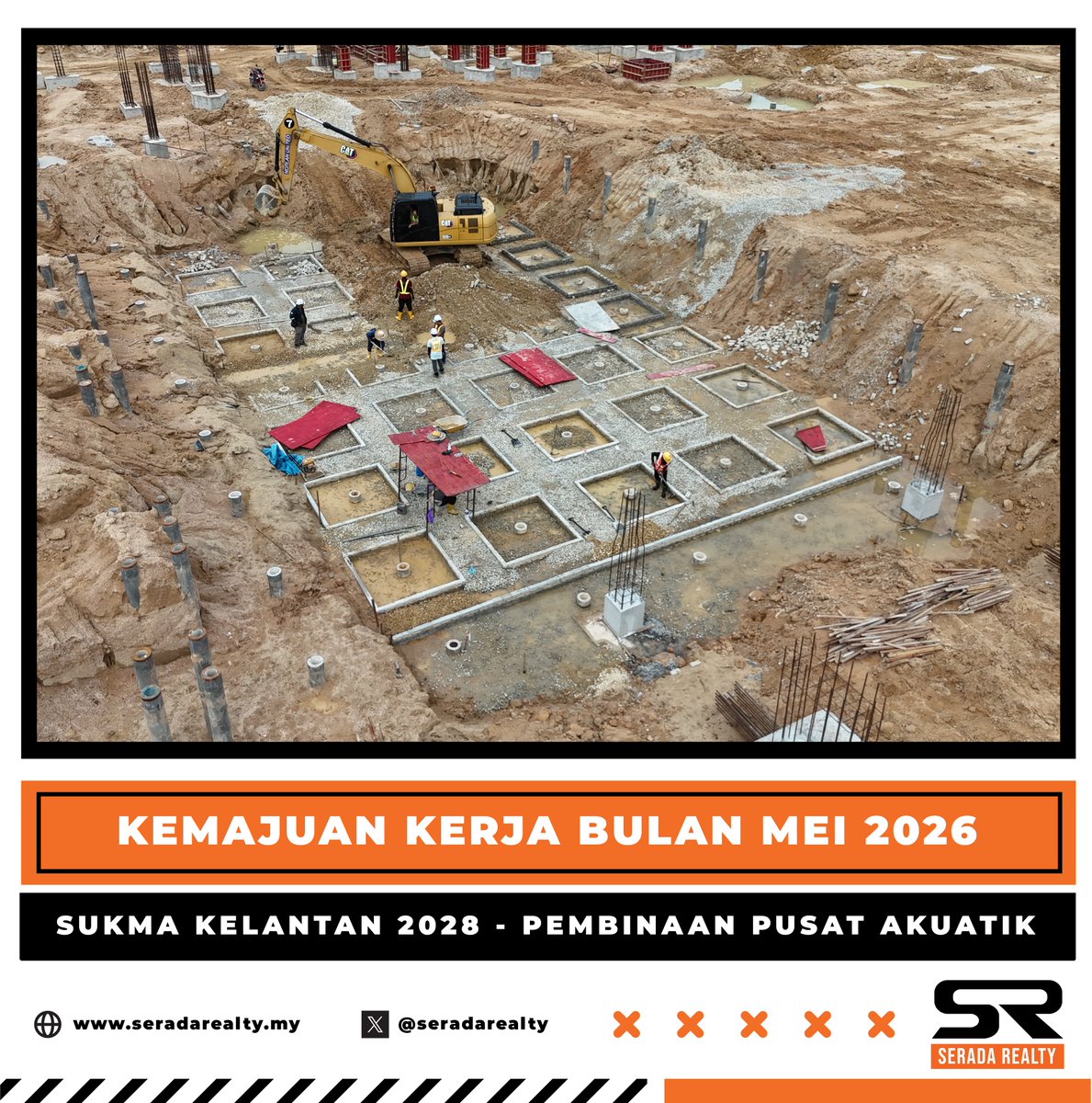 SeradaRealty's tweet photo. Kemajuan kerja bulan Mei 2026 
SUKMA KELANTAN 2028 - PEMBINAAN PUSAT AKUATIK. Kemajuan kerja semasa di tapak bina.

@KBSMalaysia
@JKRKelantan https://t.co/jKD71AEpuk