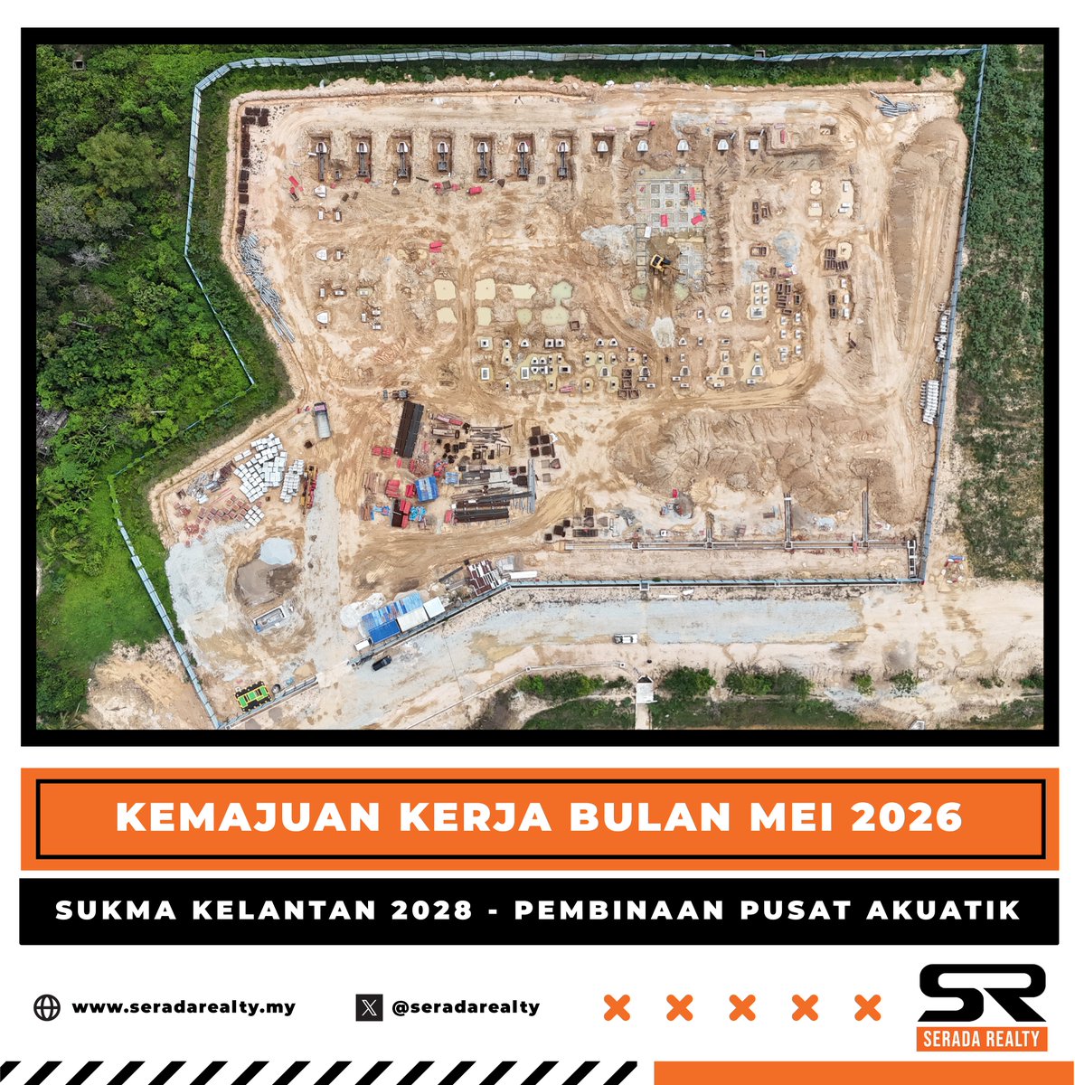 SeradaRealty's tweet photo. Kemajuan kerja bulan Mei 2026 
SUKMA KELANTAN 2028 - PEMBINAAN PUSAT AKUATIK. Kemajuan kerja semasa di tapak bina.

@KBSMalaysia
@JKRKelantan https://t.co/jKD71AEpuk