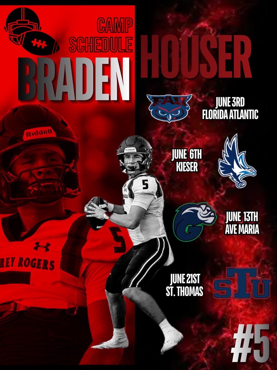 houser_bradenqb's tweet photo. After much discussion, my summer camp schedule is complete. Thank you to all that have offered invites. Excited to showcase what I can do! 
#pathard @football_aubrey @JJEverage @CoachJonesJr @MastroleQB @NDN_PrepZone @PrepRedzoneFL @Andy_Villamarzo https://t.co/yfuGs5kppU
